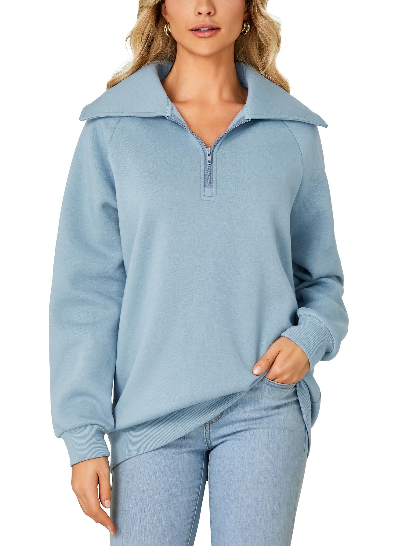 Rooscier Women's Sweatshirt Quarter Zip Fleece Long Sleeve Pullover Fall Hoodies Top
