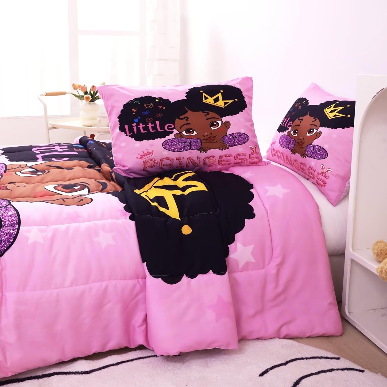 Cute Black Girl Comforter Set Twin,Black Girl Magic Bedding Set,African American Comforter Set,Afro Melanin Bed Set Princess Bedroom Decor - Image 6