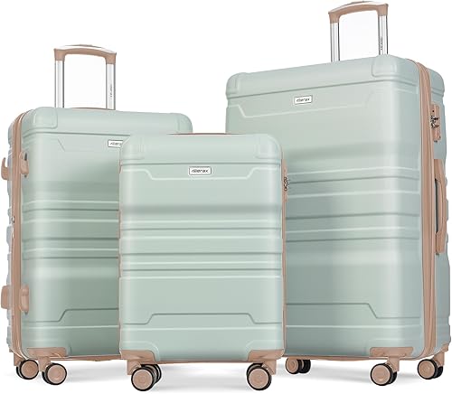 Merax Juego de equipaje de 3 piezas, maleta rígida con ruedas giratorias, bloqueo TSA ligero, Gris claro y verde., Equipaje Sets Maleta de 3 piezas,