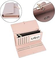 Vista 4 de UTO - Cartera pequeña RFID de piel sintética con dije de hoja, cierre de cremallera y tarjetero.