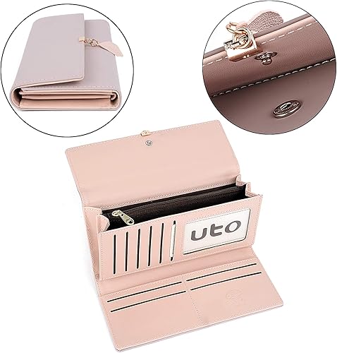 Miniatura 4 de UTO - Cartera pequeña RFID de piel sintética con dije de hoja, cierre de cremallera y tarjetero.