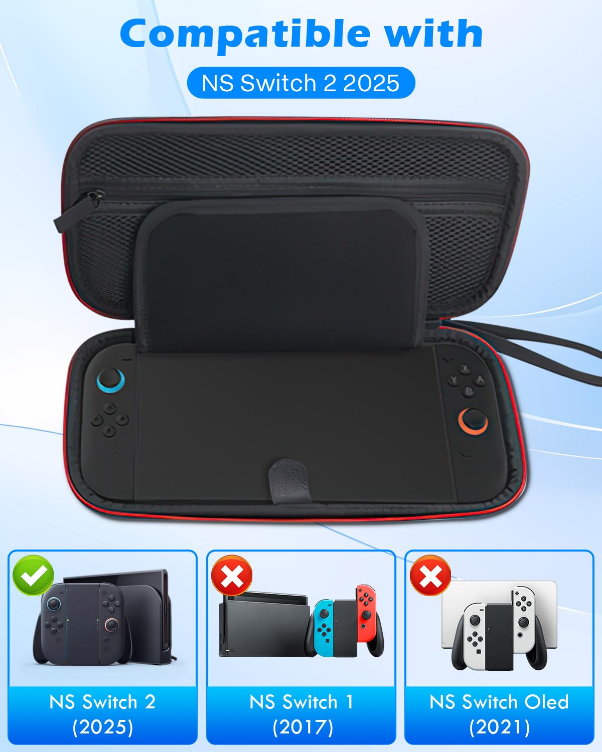 Sehawei Étui Rigide pour N Switch 2 avec 12 Emplacement pour Cartes de Jeu, Hard Carrying Case Protection pour Console JoyCon et Accessoires pour Switch 2 （2025 ）