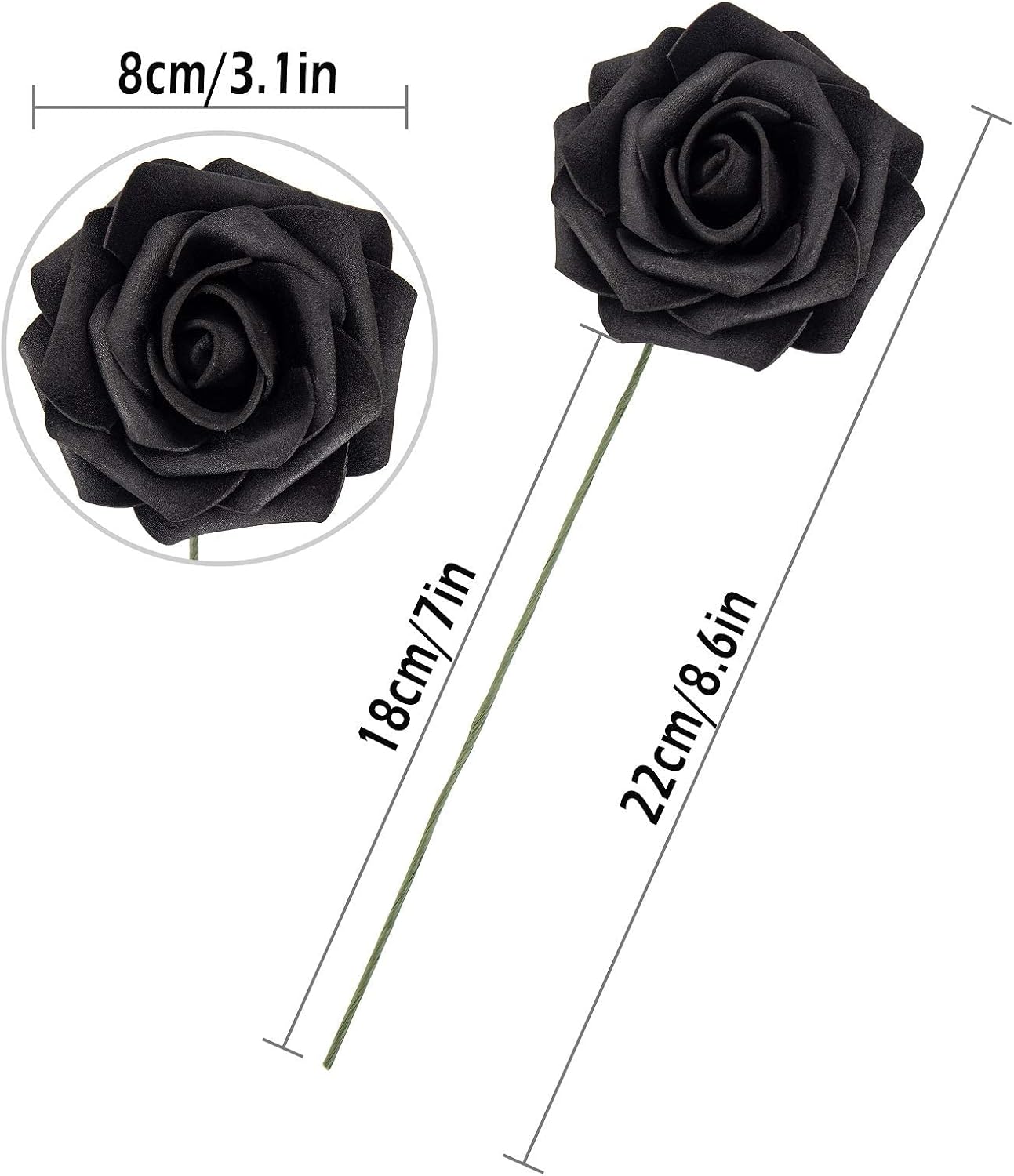 25pcs Artificial Flower Foam Rose Real Touch Roses Flower Heads with Stem for DIY Wedding Bouquets Centerpieces Arrangements Party Baby Shower Home Decor (Black) - Image 2