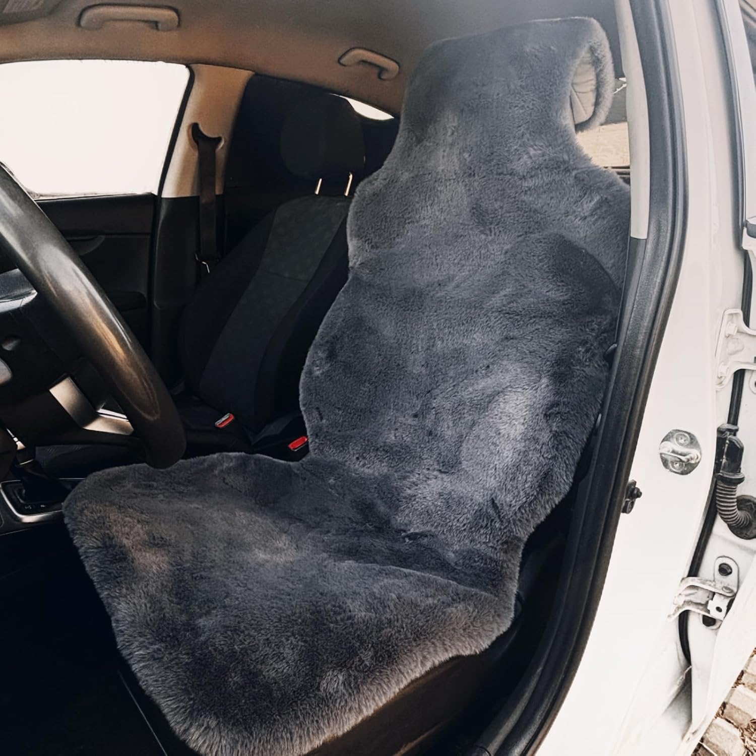 Universal Size Faux Sheepskin car seat Covers, Washable seat Covers for Cars suvs Trucks minivans (Gray)