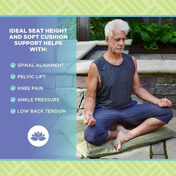 Bean Products Meditation Cushion Mat Set - Zafu Floor Pillow Organic Buckwheat Pillow + Cotton Filled Zabuton Prayer Pad - Meditation Pillow Yoga Knee Pad - Made in USA - 14 Round or 18 Oval