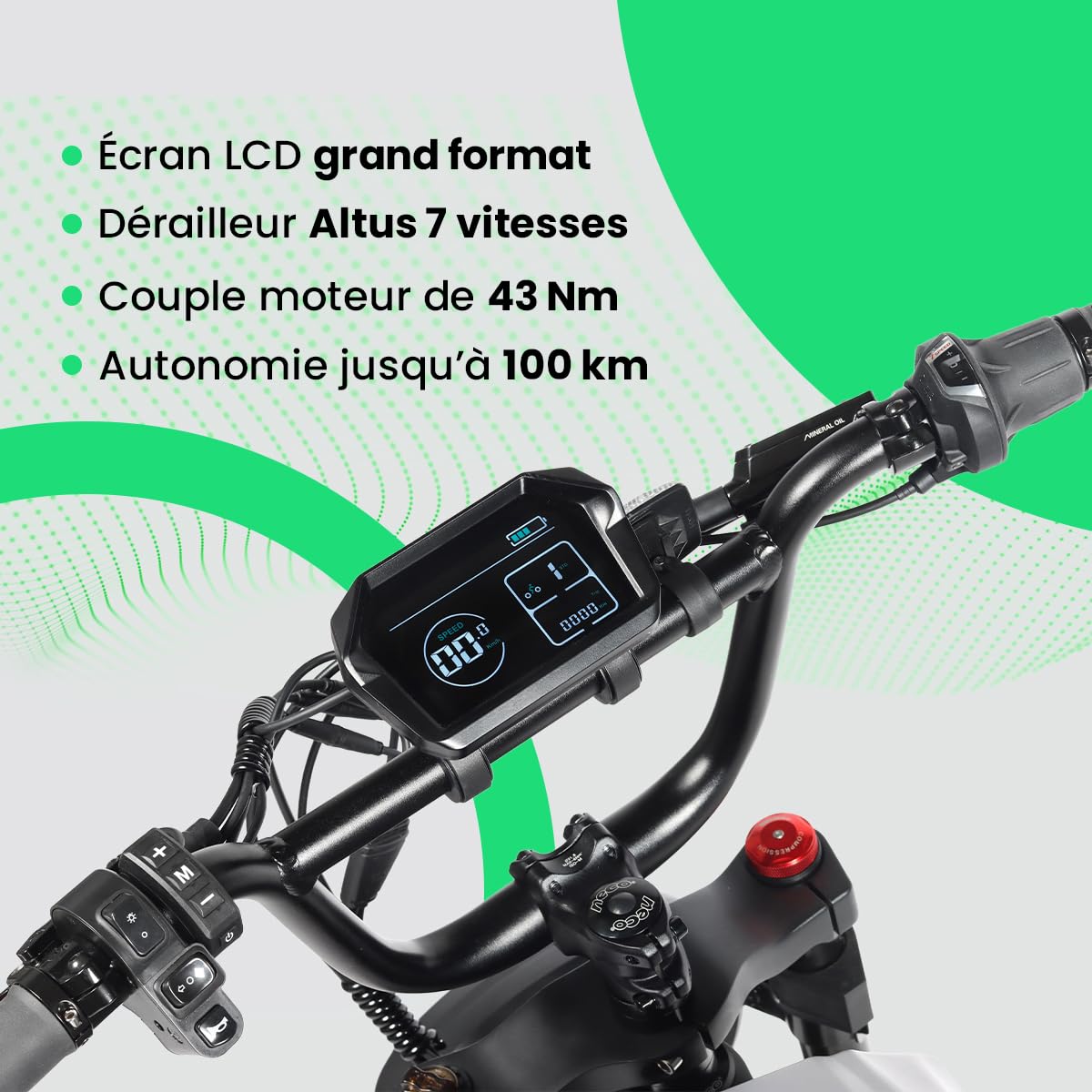 YOUIN NO BULLSHIT TECHNOLOGY Youin BK7100 Vélo électrique pliable Fat Bike 20 pouces 100 km d'autonomie Freins hydrauliques Suspension totale Altus 7 vitesses Changement Écran LCD Batterie