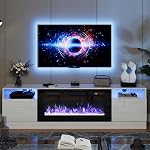 oneinmil Fireplace TV Stand with 36" Electric Fireplace, LED Light Entertainment Center, Modern Wood Texture Entertainment Stand with Highlight Storage Cabinet for TVs Up to 80", 70 inches, Black