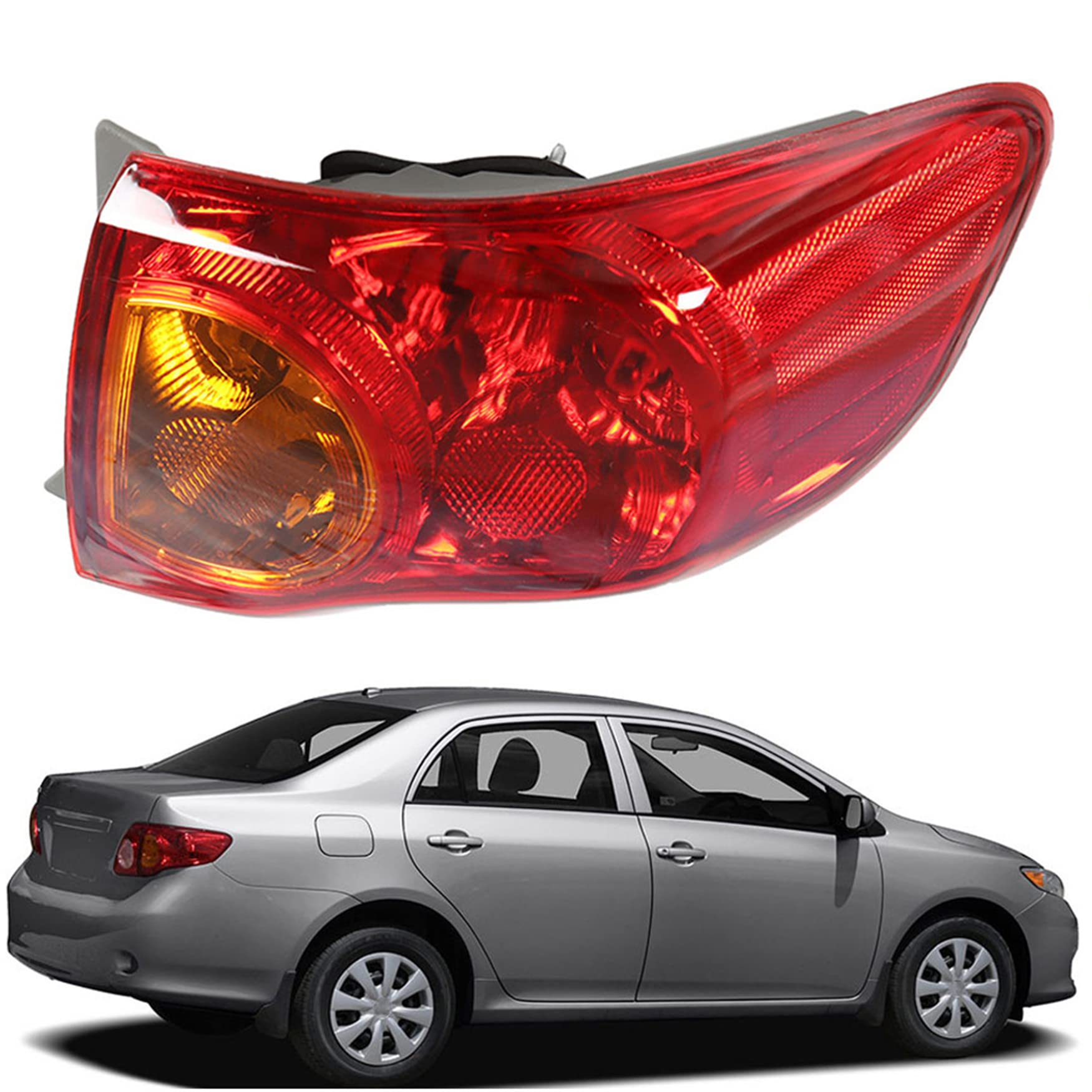 WFLNHB Right Passenger Side Outer Tail Light Assembly Replacement for Toyota Corolla 2009-2010 Passenger Side Tail Light Rear Brake Lamp 8155002460 TO2801175