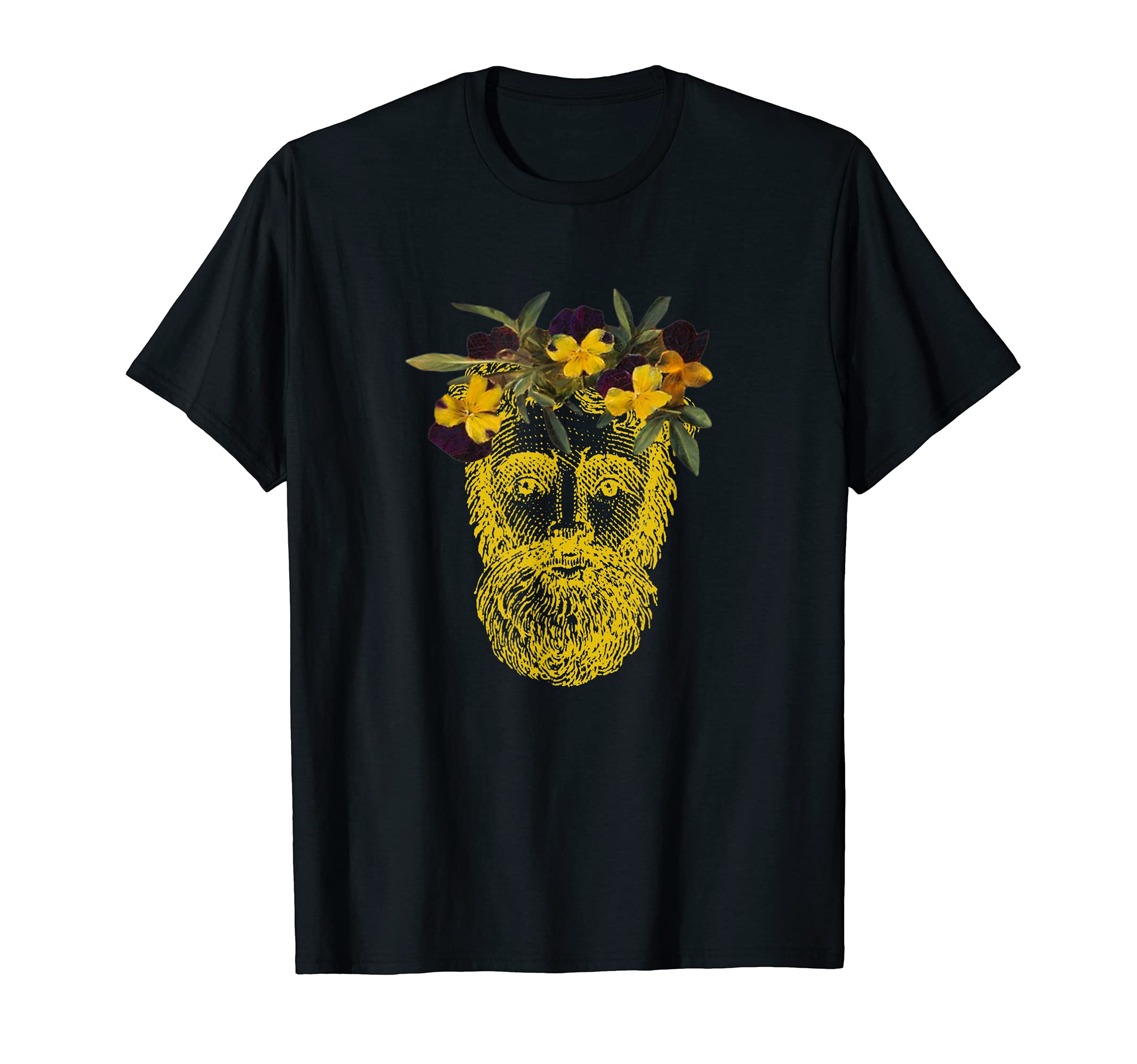Bearded Dude with Flower Crown Man Head T-Shirt