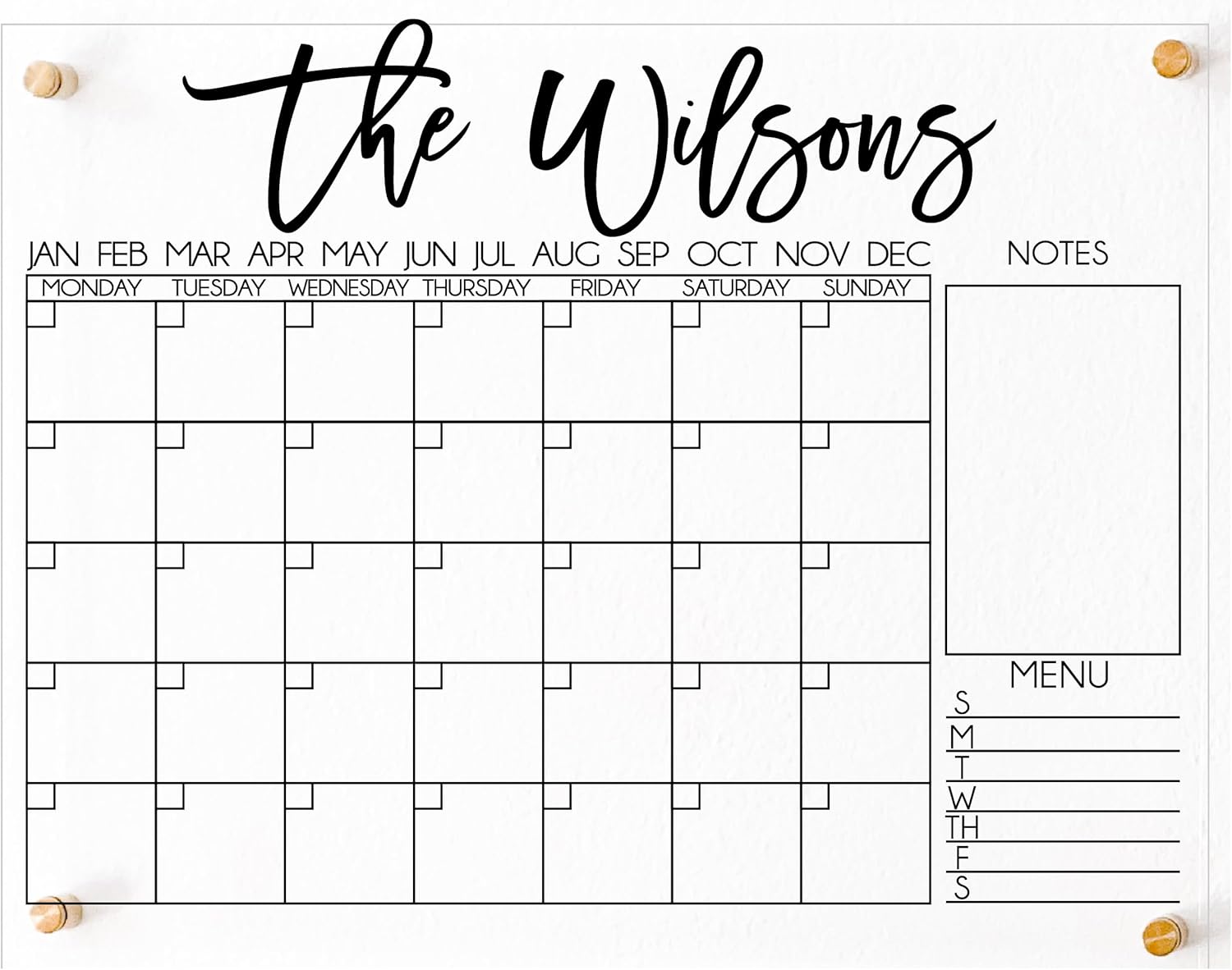 Acrylic Family Calendar for Wall - Large Monthly Calendar - Transparent Lucite Planning Board - Dry Erase Command Center - Home, Office, Kitchen, Entryway Decor