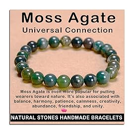 AD Beads Handmade Gemstone Stretch Elastic Bracelet Crystal Healing Reiki Nature\'s Beauty and Spiritual Essence Unisex (8mm, Moss Agate (Universal Connection))