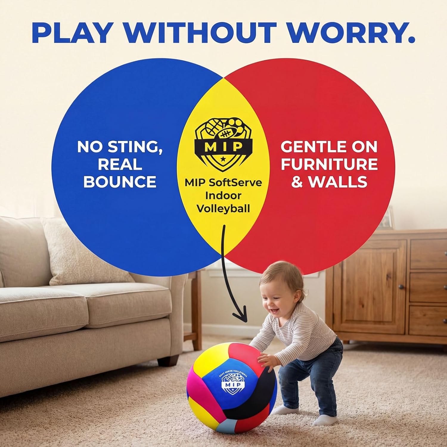MIP SoftServe Indoor Volleyball – Lightweight Padded Ball for Kids. CPC Certified for Toddlers. No Sting. Real Bounce. Safe Indoor Play. Gentle on Furniture - Image 7