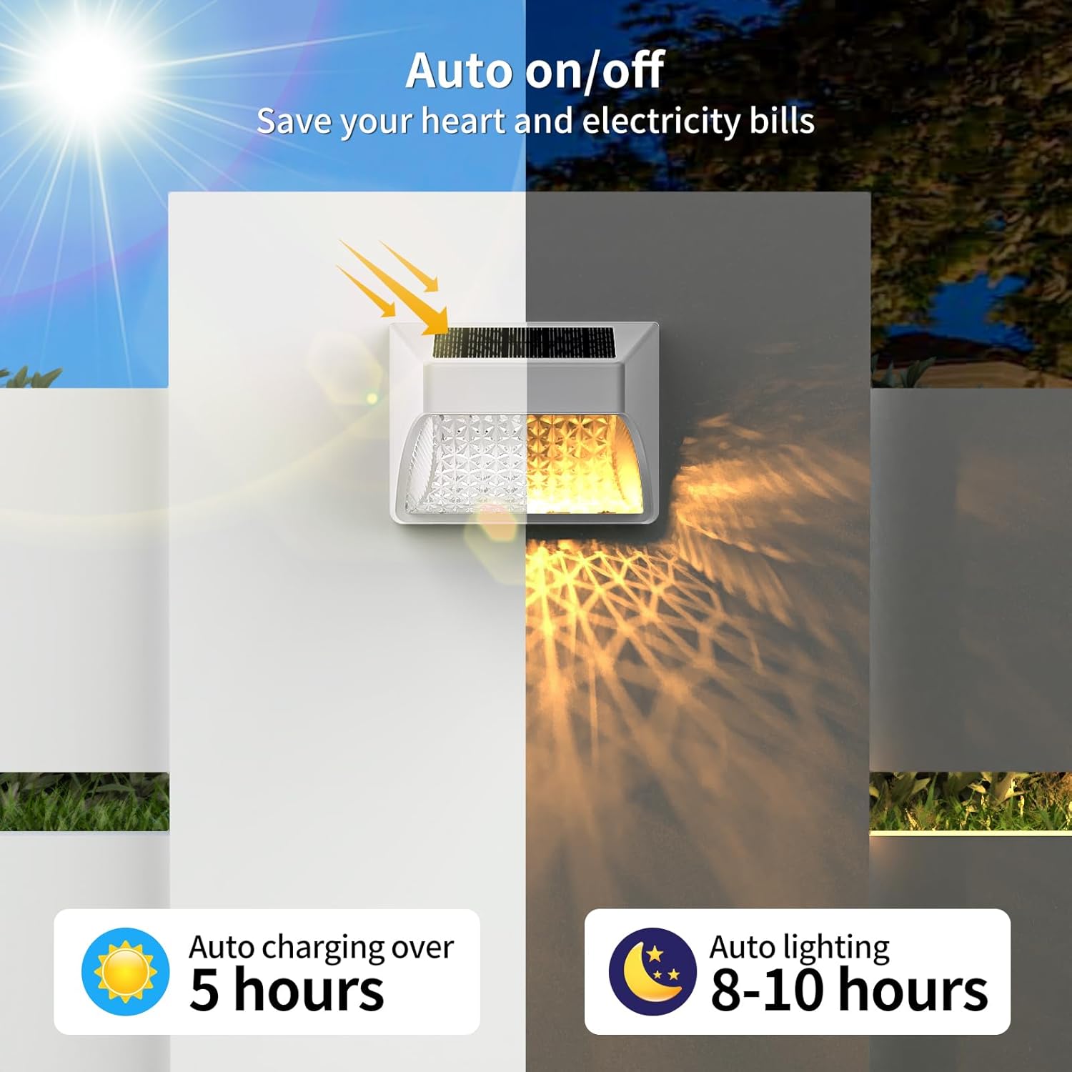 Solar Fence Deck Lights Outdoor 8 Pack Waterproof Dusk to Dawn Warm White/Cool White, Solar Powered LED Lights Decor for Outside Stair Step Yard Patio (White) - Image 4