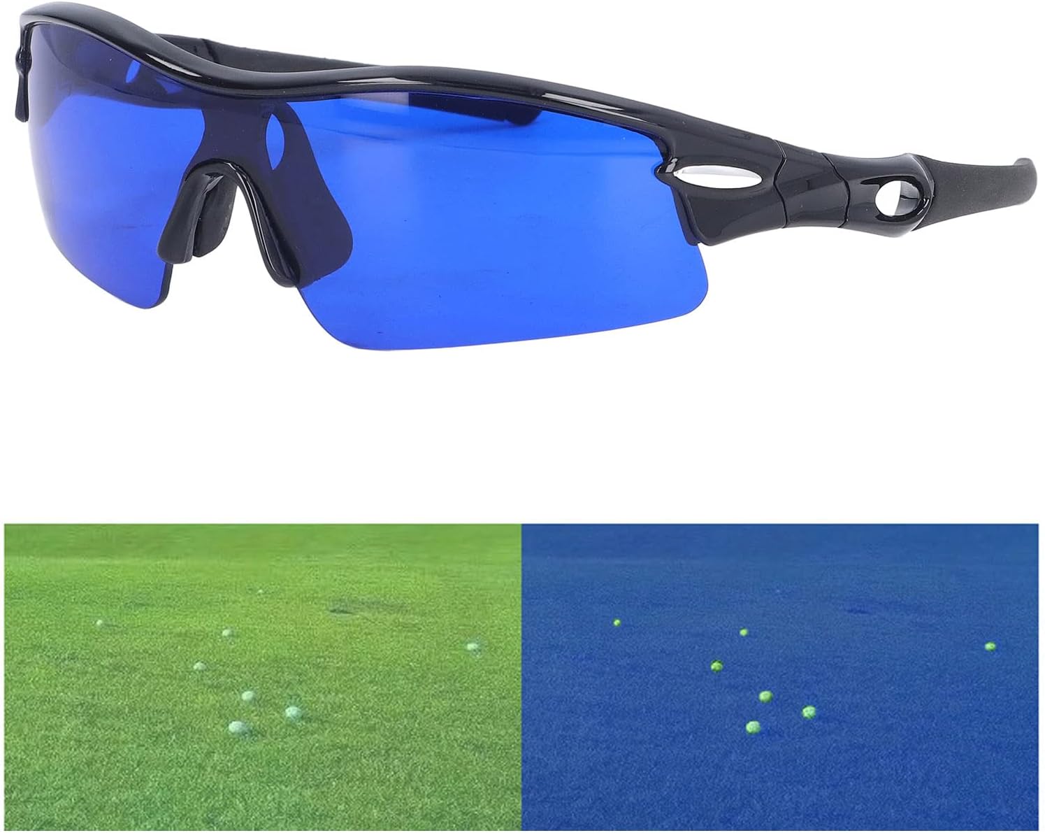 Golf Ball Finder Glasses, Polarized Blue Lens UV Proof Sun Protection Grass Filter with Glasses Cloth and Storage Bag, Ball Finding Filtering Sunglasses for Golfers(Black) - Image 7