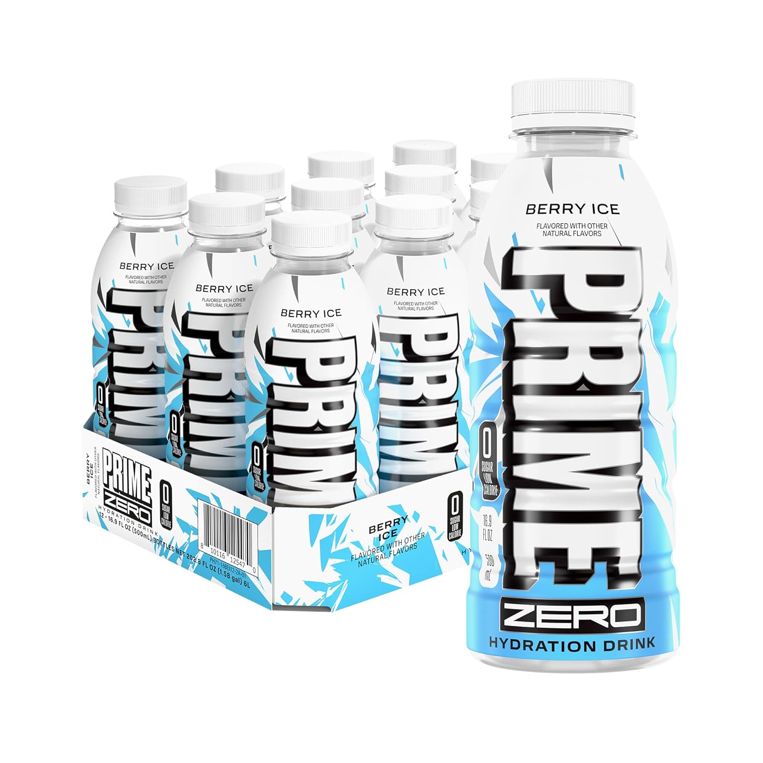 PRIME ZERO BERRY ICE, Sugar Free Sports Drinks, Electrolyte Enhanced to Replenish Fluids, B Vitamins, Antioxidants, Low Calorie, Made with Natural Flavors, 16.9 Fl Oz 12 Pack