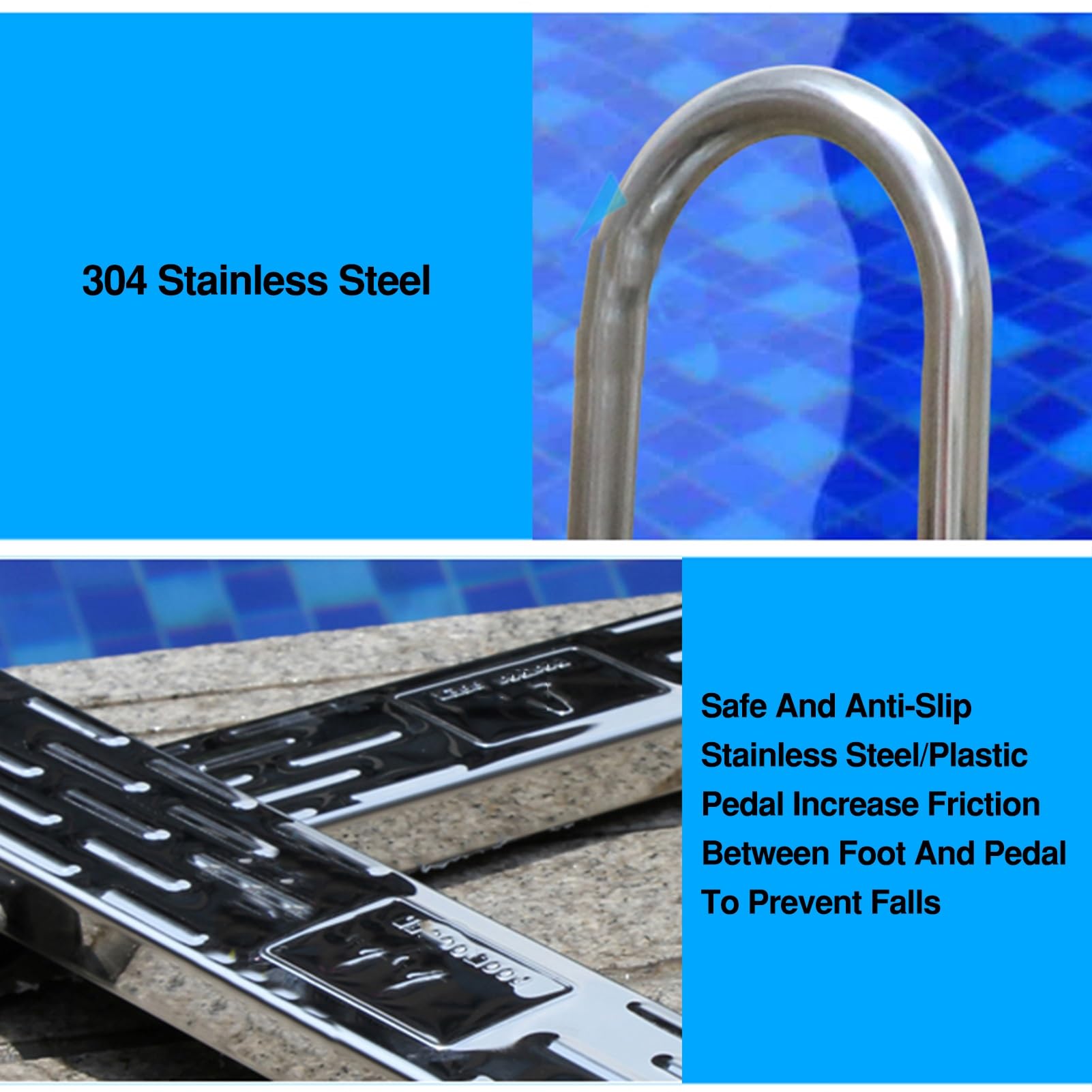 Scaletta per Piscina Integrata, gradini Antiscivolo Resistenti, in Acciaio Inox 304, Adatta per Piscine e Spa (2 gradini)