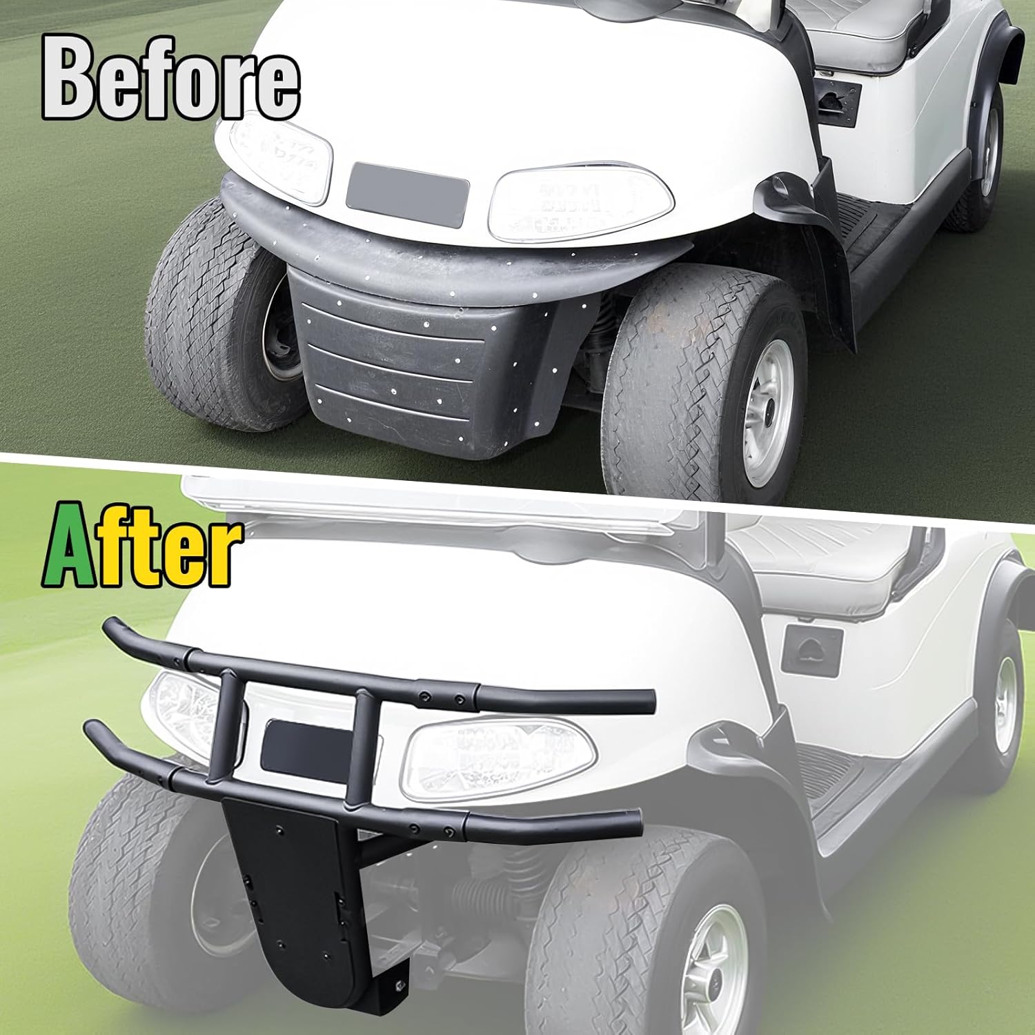 Front Brush Guard Compatible with EZGO RXV 2008-2015, Heavy Duty Combined Steel Front Bumper Guard with Black Powder Coated Finish for E-Z-GO Golf Cart Accessories