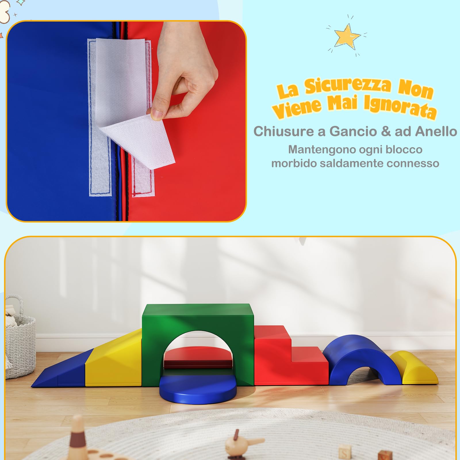 COSTWAY Set di 7 Blocchi da Arrampicata e Strisciamento per Bambini da 1 Anno in Su, Set di Costruzioni in Schiuma da Interno per Bambini a Arrampicarsi, Strisciare e Scivolare (Verde)