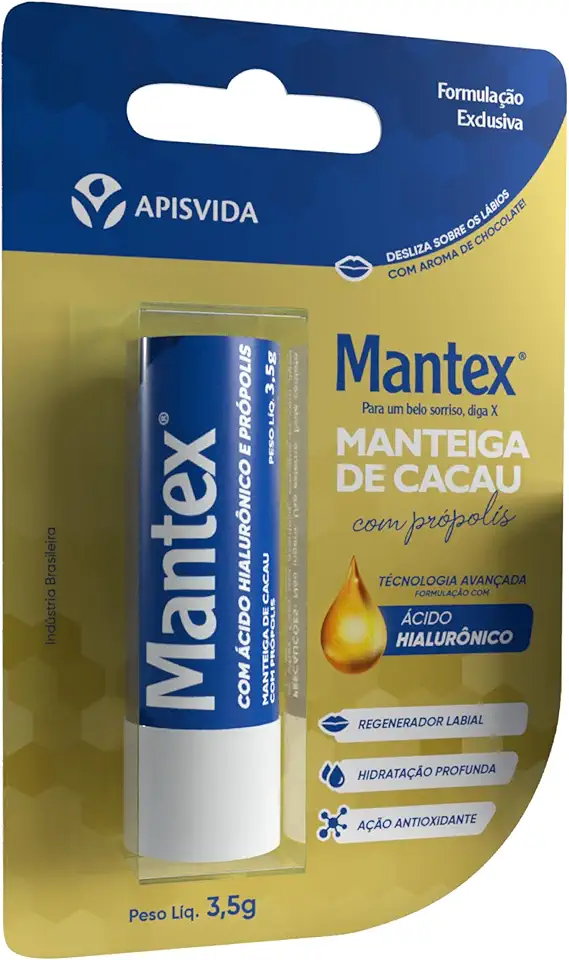 APISVIDA Mantex – Manteiga de Cacau com Própolis e Ácido Hialurônico | Protetor Labial Avançado, Hidratação Intensa