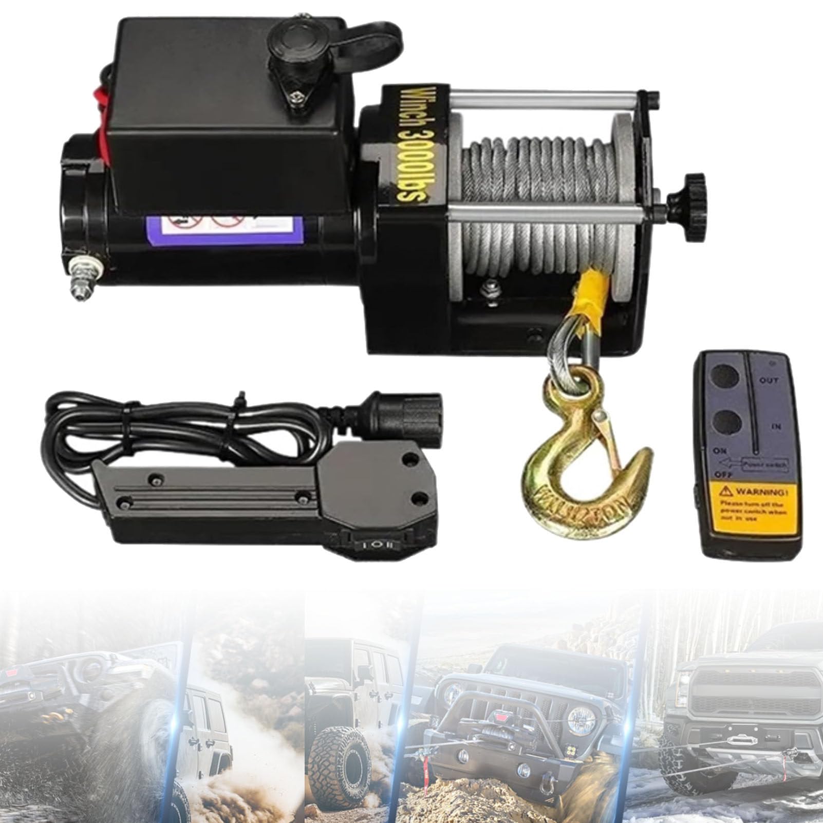 Zestaw wyciągarki elektrycznej, wyciągarka elektryczna z liną syntetyczną 12V-3500lbs