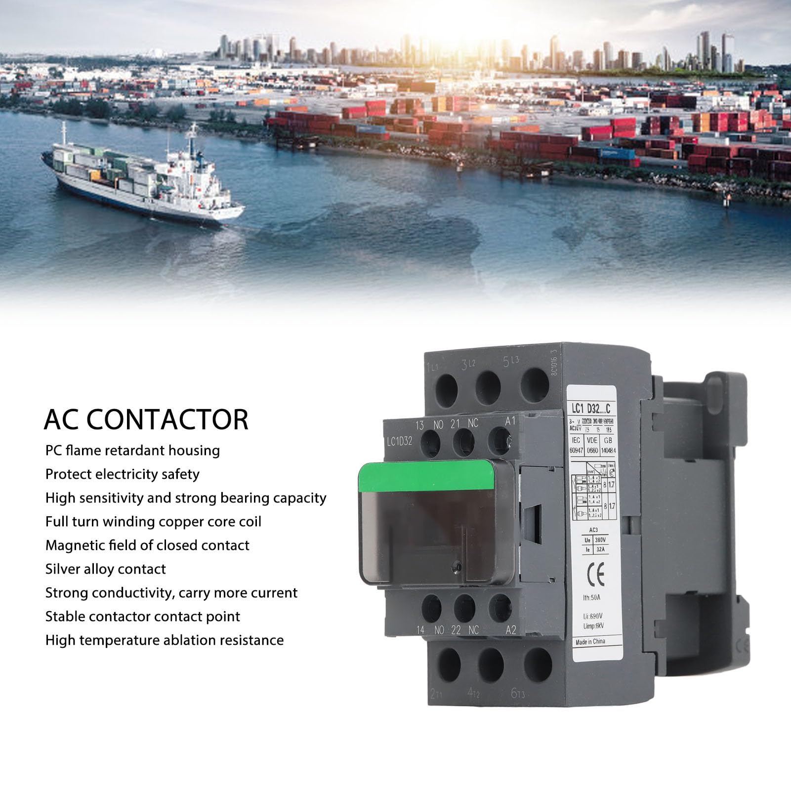 Contacteur AC LC1D32 32A Contrôleur de Moteur de Bobine Haute Tension, 1NO 1NC, Forte conductivité, pour Installation électrique Industrielle et Contrôle de Charging