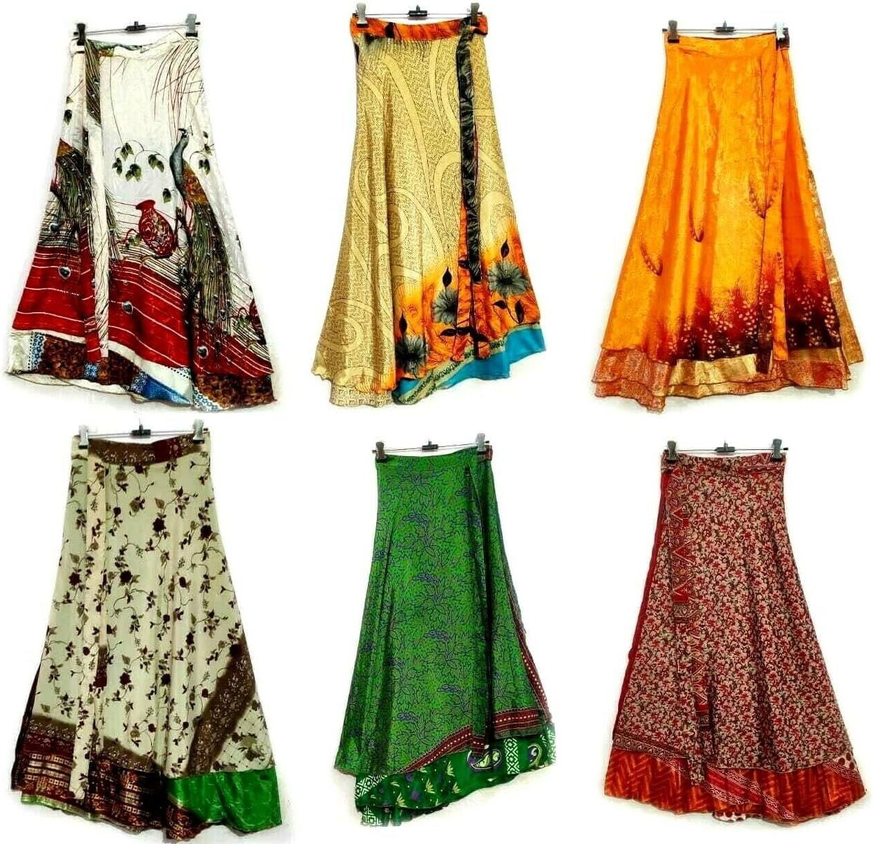 Indian Vintage Long Silk Wrap Skirts Boho Hippie Magic Flowers Summer Skirt Saree Skirt