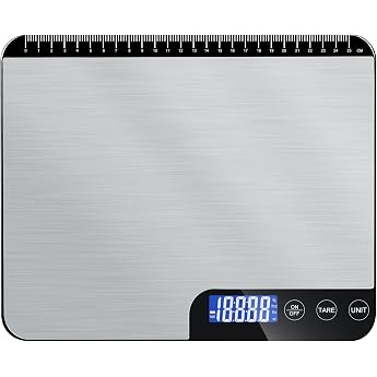 Digital Kitchen Scales 20 kg Large Weighing Surface Digital Scales with Ruler Professional Electronic Scales Stainless Steel Household Scales Food Scales Tare Function No USB 5 Units LCD Including Batteries