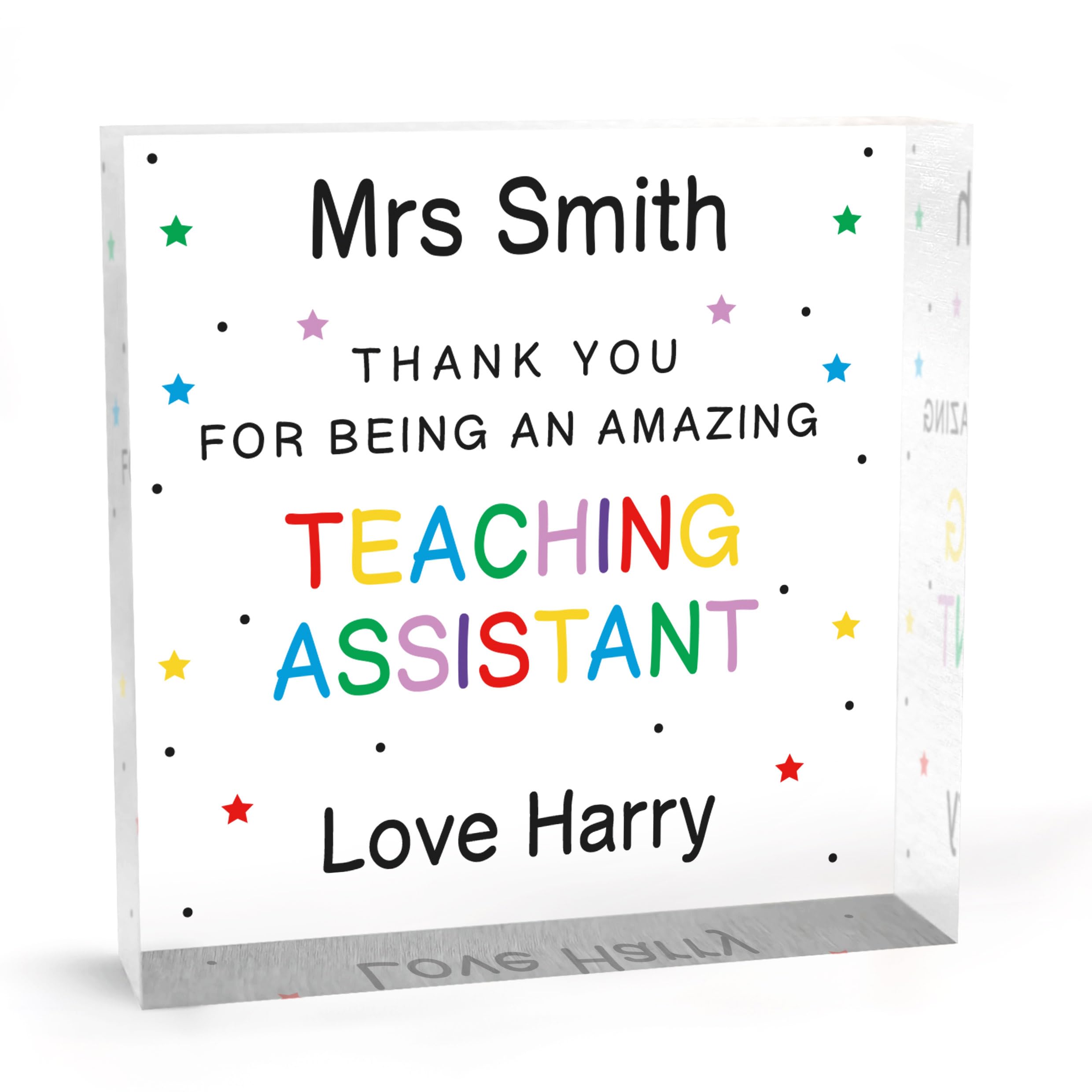 Beecreative Personalised Teaching Assistant Thank You Gifts - Clear Acrylic Ornament - TA Appreciation Present - With Gift Bag