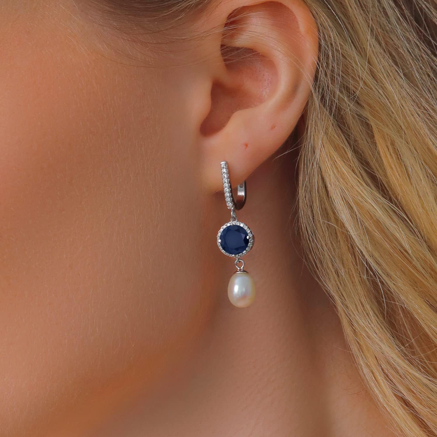 Gem Stone King Cultured Freshwater Pearl and Gemstone Birthstone Drop Dangle Earrings For Women | 925 Sterling Silver | 11X8MM Pearl and 8MM Gemstone Birthstone