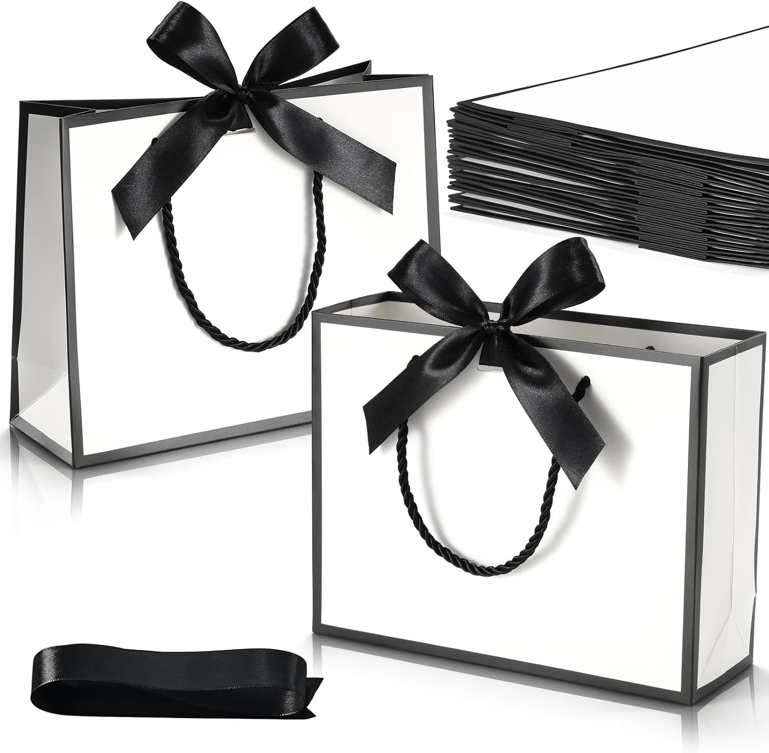 DOYIDE 12 Pcs Thank You Gift Bags with Handles, 9x7x3.1in Paper Gift Bags with Bow Ribbon, White Party Favor Bags for Any Birthday Wedding Baby Shower Bridesmaid Party Medium Gift Wrap Bags