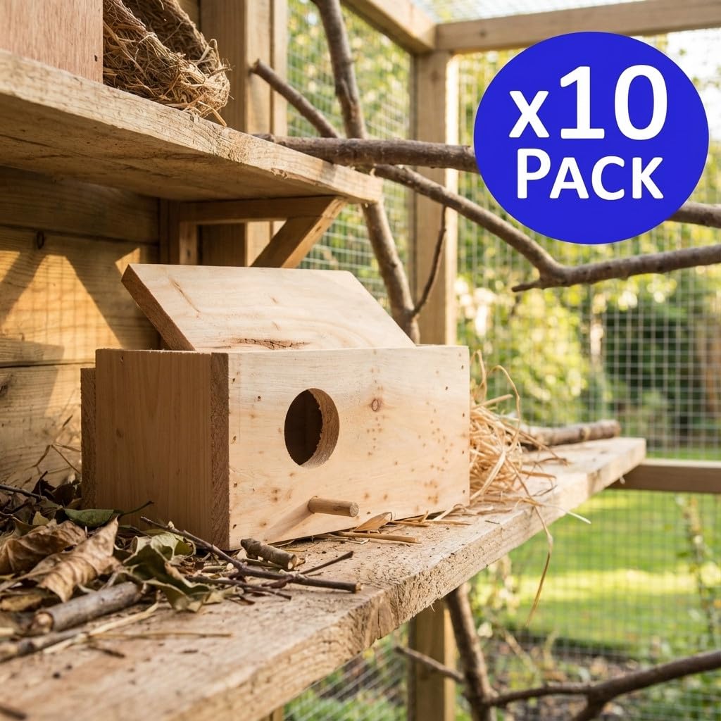 Suinga Pack 10 Nido Jaula de Madera para Pájaro, 20x10x10 cm - Nido de Madera para Pájaros Aves