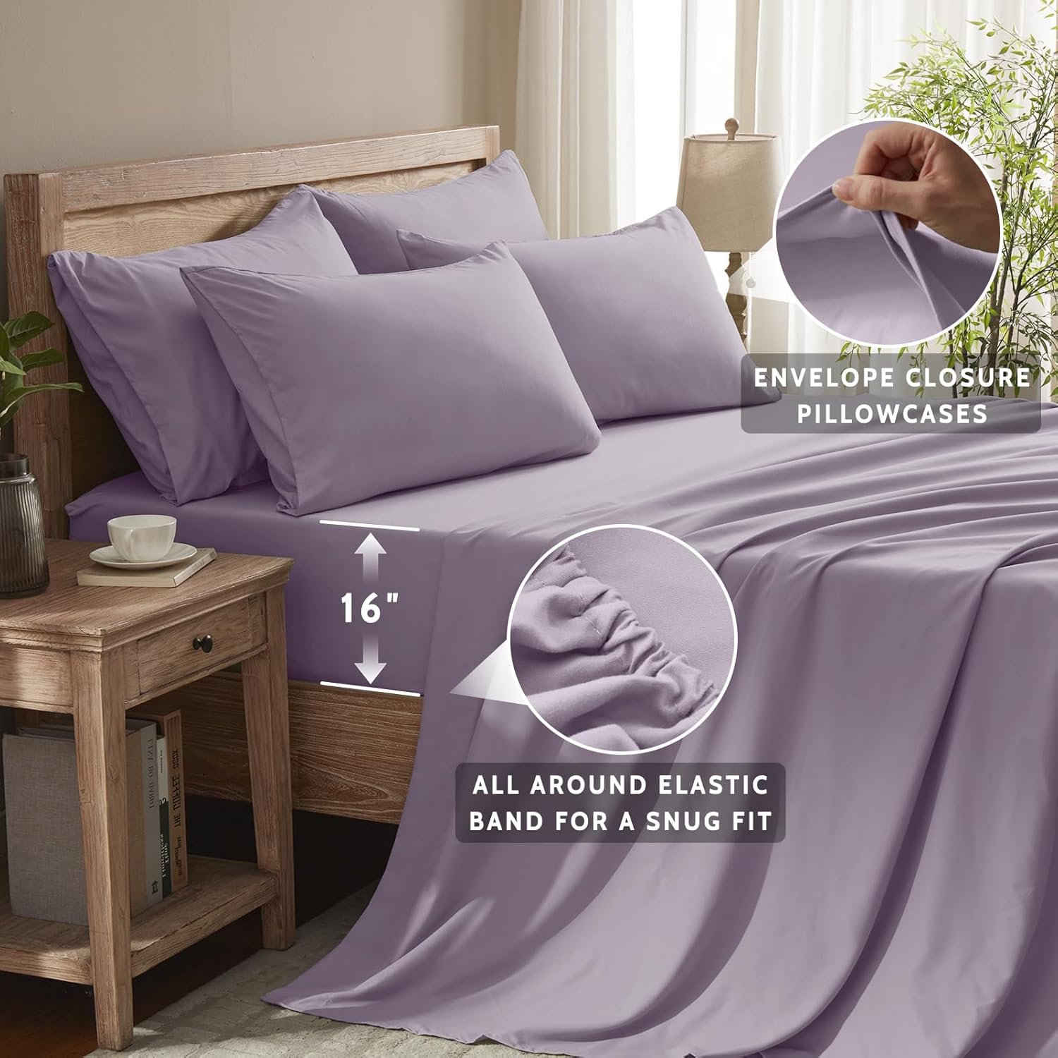 King Size Sheets Set - 6 Piece Luxuriously Soft & Cooling Sheets King Size - Ultra Soft 16" Deep Pocket King Sheet Set - Fitted Sheet & Pillowcase Sets (King Lavender)