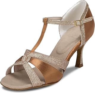 Rosefinch Women's Ballroom Latin Dance Shoes Salsa Tango Performance Satin with Sequins Dancing Shoes for Wedding Party 7cm Heel
