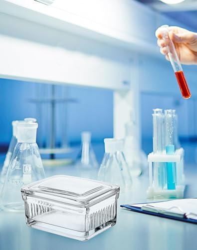 Miniatura 2 de QWORK Tarro de tinción de vidrio con diapositivas, paquete de 2 tarros Coplin para 10 diapositivas, resistente a las manchas de eosina o hematoxilina