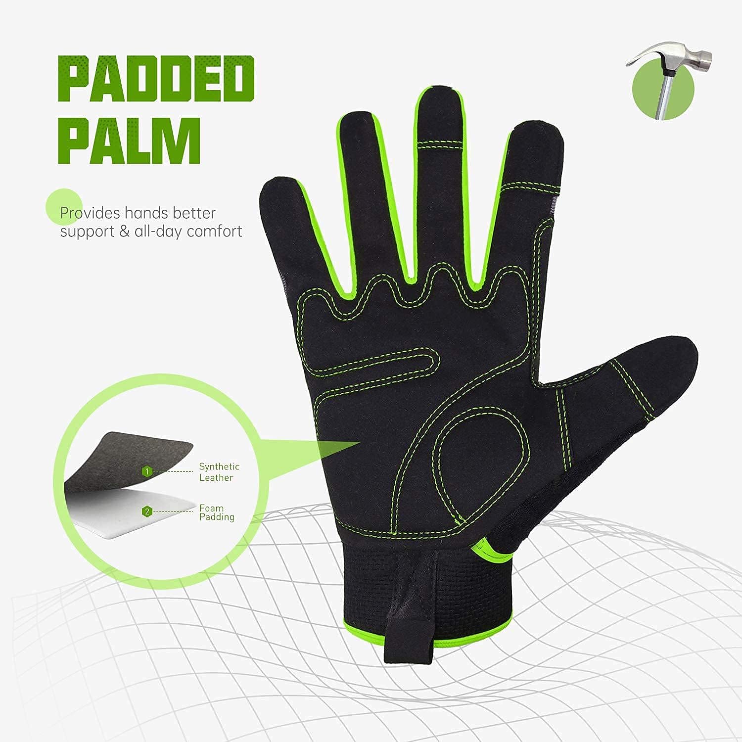 HANDLANDY Bundle - 2 Items Utility Mechanic Working Touch Screen Yard Work Gloves - Green, Blue, Medium