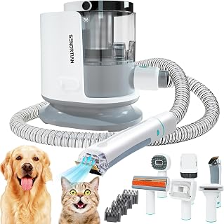 Dog Hair Vacuum Groomer,7 in 1 Dog Grooming Kit,Low Noise Pet Hair Vacuum Groomer，Dog Vacuum Brush for Shedding 99% Pet Hair Suction with 2L Larger Tank，Parts Storage Bag，Cleaning Brush, Hair Clipper