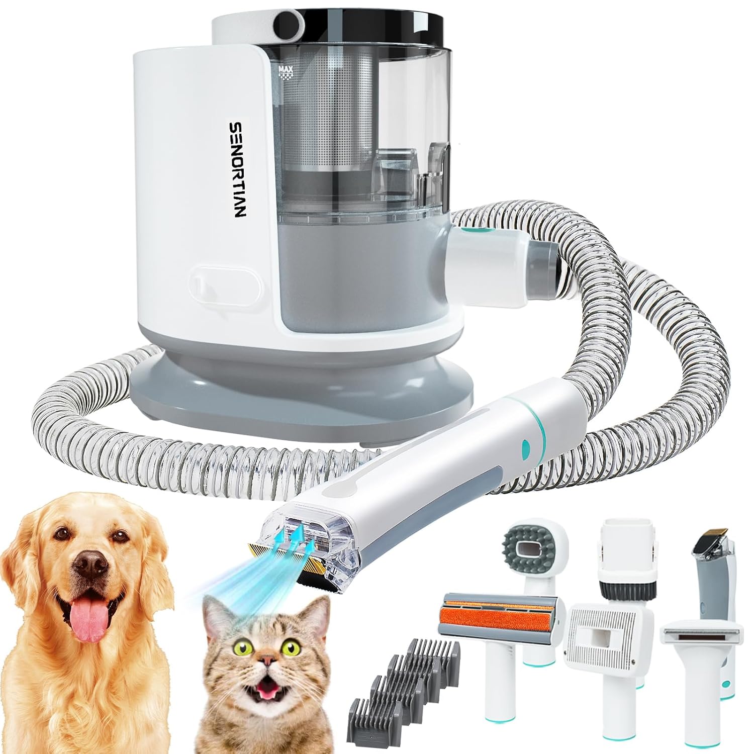 Dog Hair Vacuum Groomer,7 in 1 Dog Grooming Kit,Low Noise