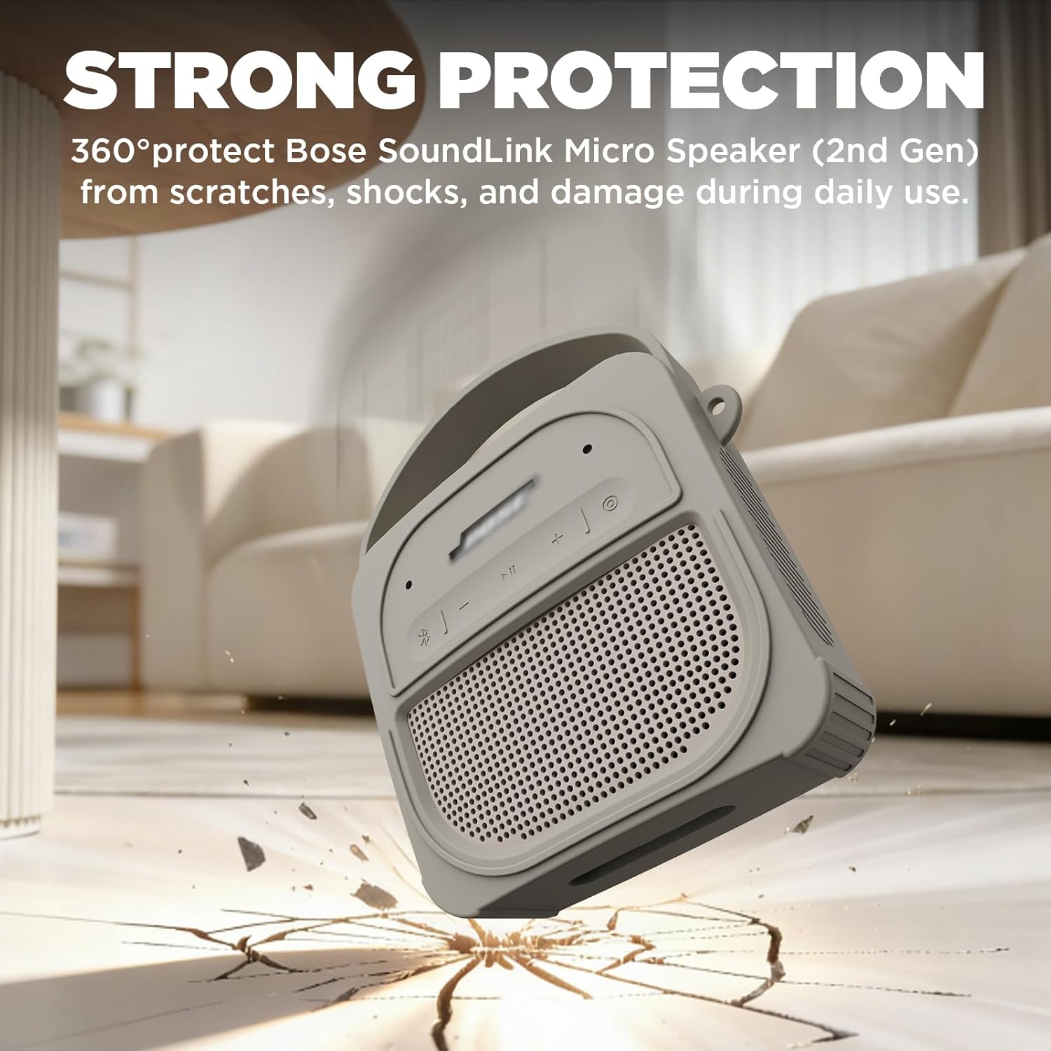 for Bose SoundLink Micro Speaker (2nd Gen) Case with Lanyard&Carabiner,Anti-Scratch Portable Silicone Protective Cover Compatible with Bose SoundLink Micro Portable Bluetooth Speaker (2nd Gen) (Gray) - Image 4