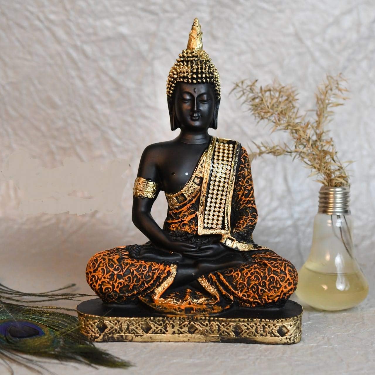 Jaipur ACE Meditating Buddha Statue Polyresin Buddha Idol Showpiece - Perfect Living Room, Bedroom & Office Space - and Wall Decoration - Ideal Gifting (Orange Buddha, Fantasy, 22 Cm, 13 Cm)