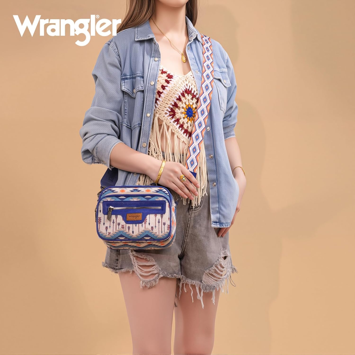Wrangler Aztec Crossbody Bags for Women Crossbody Purse Shoulder Handbag Crossover Bag with Two Replaceable Strap - Image 2