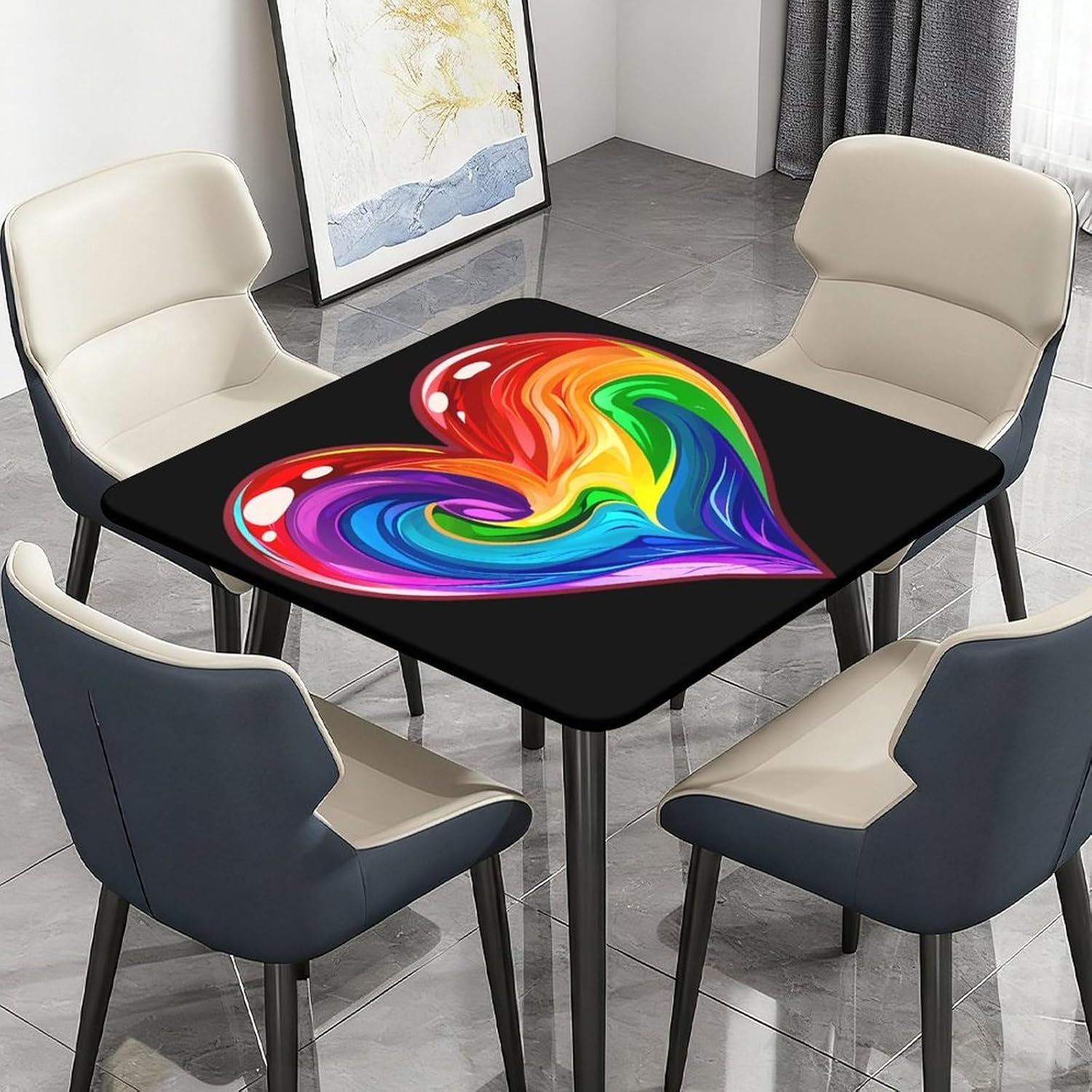 LGBT Rainbow Heart Square Tablecloth Print Table Cloths Table Cover Wedding Party Holiday Decor