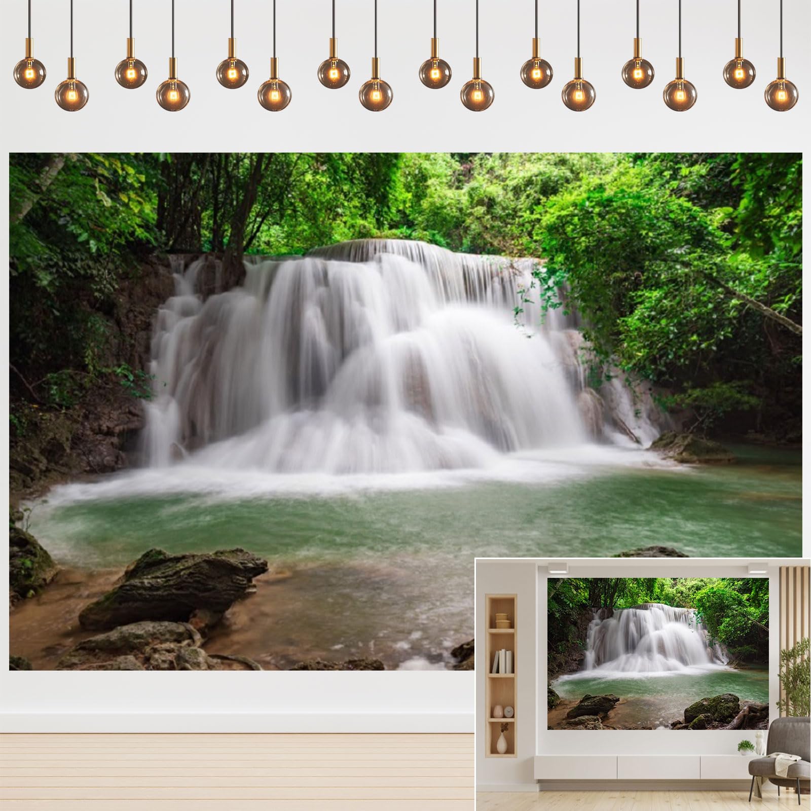 Yeele 9x6ft Natural Waterfall Backdrop Spring Jungle Forest Water River Landscape Photography Background Outdoor Travel Cascade Scenery Vinyl