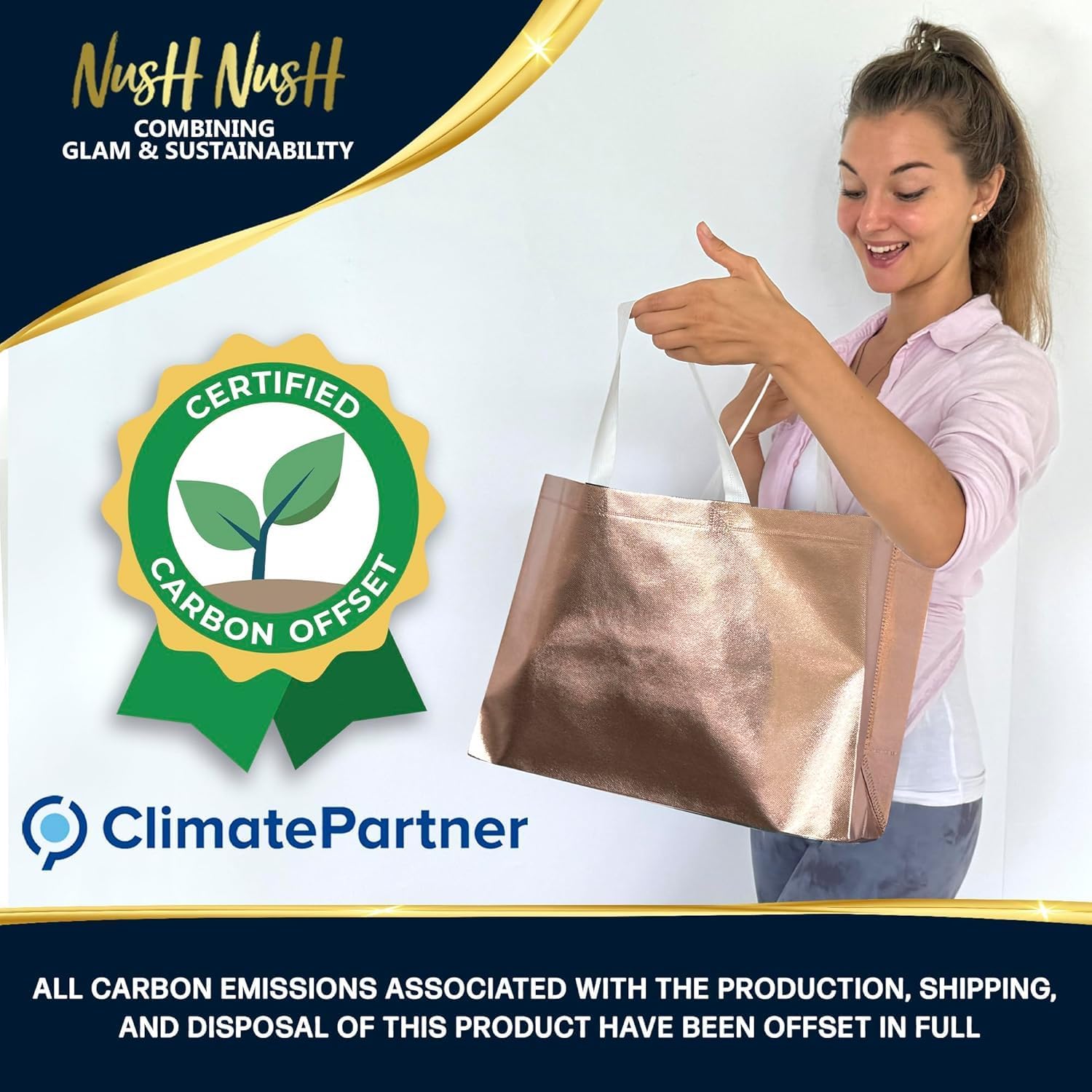 Nush Nush Set of 12 Rose Gold Gift Bags Extra Large - Rose Gold Reusable XL Gift Bags with Handles - Perfect XL Goodie Bag for Bachelorette Party Favors, Bridesmaids, Wedding –15.5Wx6Dx12H - Image 4