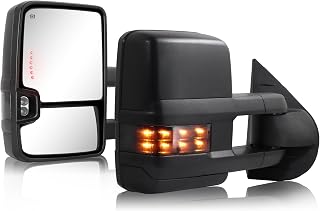 Sanooer Towing Mirrors for 2007-2014 Chevy Silverado GMC Sierra 1500/2500/3500 - Power Heated Extendable w/ LED Turn Signals Backup Lights Pair