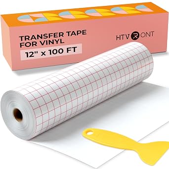 HTVRONT Transfer Tape for Vinyl - 12" x 100 FT w/Red Alignment Grid Transfer Paper, Medium Tack Vinyl Transfer Tape with Easy to Release for Crafts Signs Stickers Decals Walls Doors & Windows