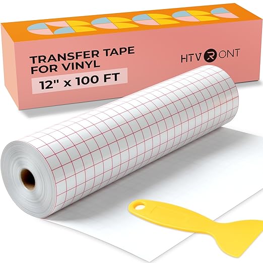 HTVRONT Transfer Tape for Vinyl- 12" x 150 FT Medium Tack Vinyl Transfer Tape, Red Alignment Grid Clear Transfer Paper for Self Adhesive Vinyl for Decals Signs Windows Stickers