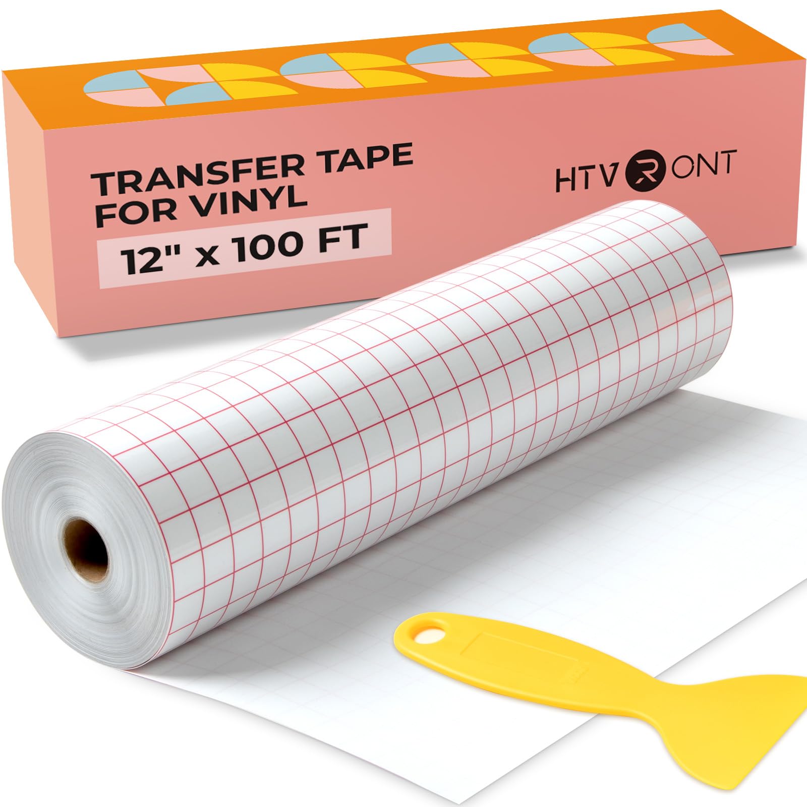 HTVRONT Transfer Tape for Vinyl, 12" x 100 FT, Red Alignment Grid Red 12" x 100 FT