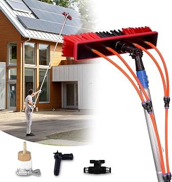 35FT Water Fed Pole Kit Adjustable Solar Panel Cleaning Kit Cleaner Tool for Window Glass Roof Outdoor Glass Brush Window Washing Equipment 35FT