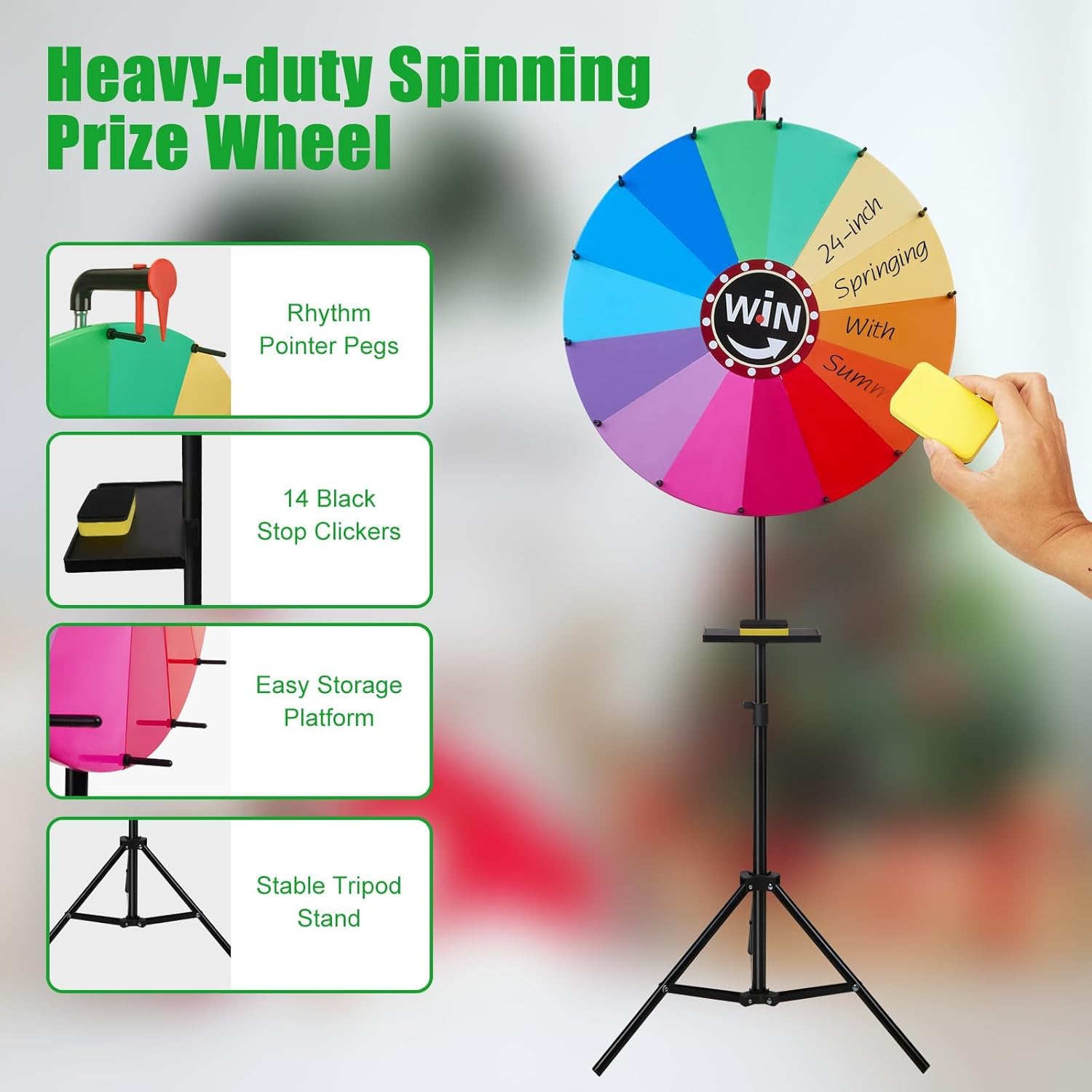 24″ Spinning Prize Wheel Adjustable 39.4″-70.1″ Height Spin Doodle Game Spinner Colour Roulette Wheel with Foldable Stand Prize Wheel Spinner for Parties Events Games Trade Show 14 Colors