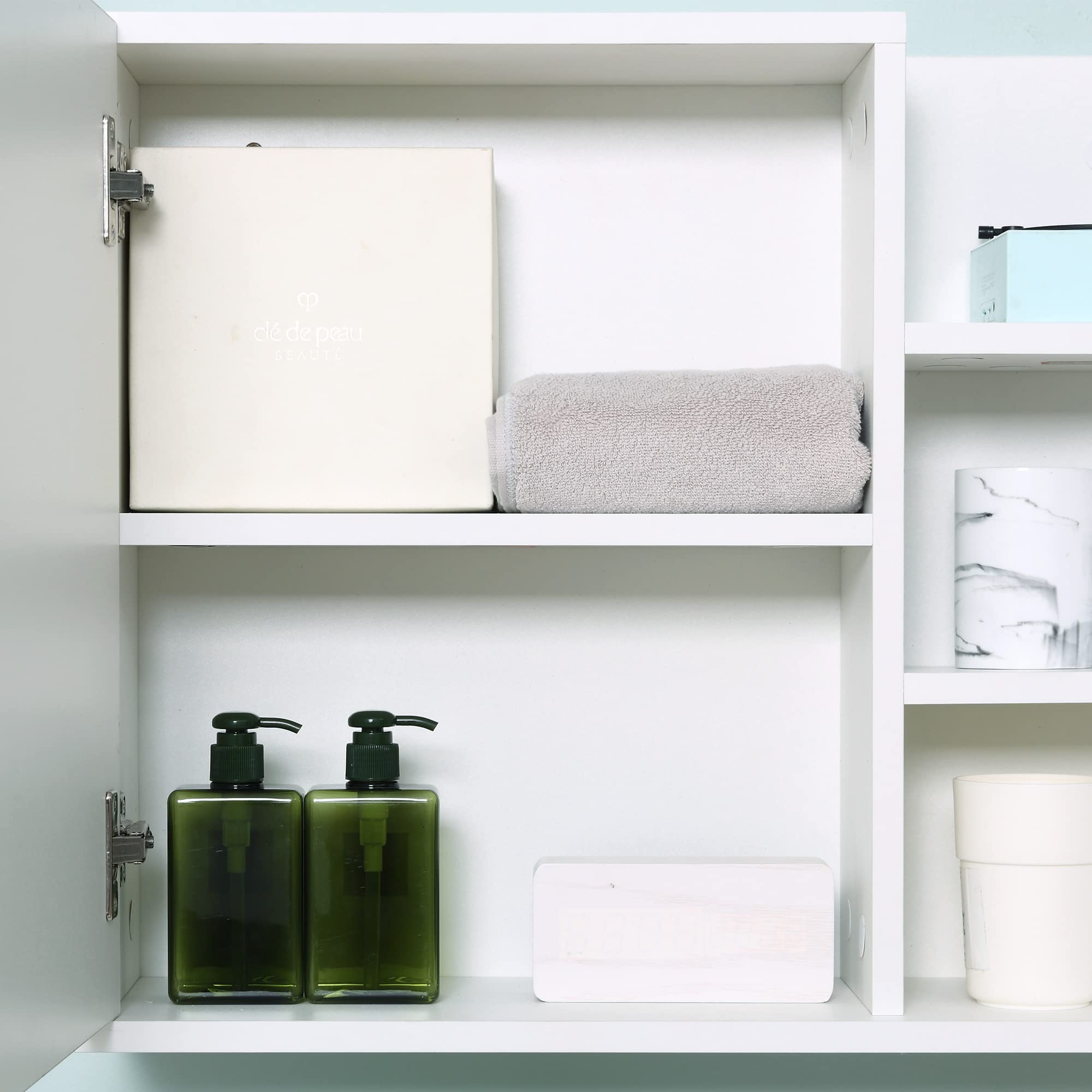 kleankin Armario de Baño con Espejo Armario con Espejo para Baño con 3 Estantes Abiertos y 1 Estante Interior Estilo Moderno 60x18x50 cm Blanco